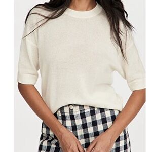 Theory Ivory Cashmere Short Sleeve Sweater